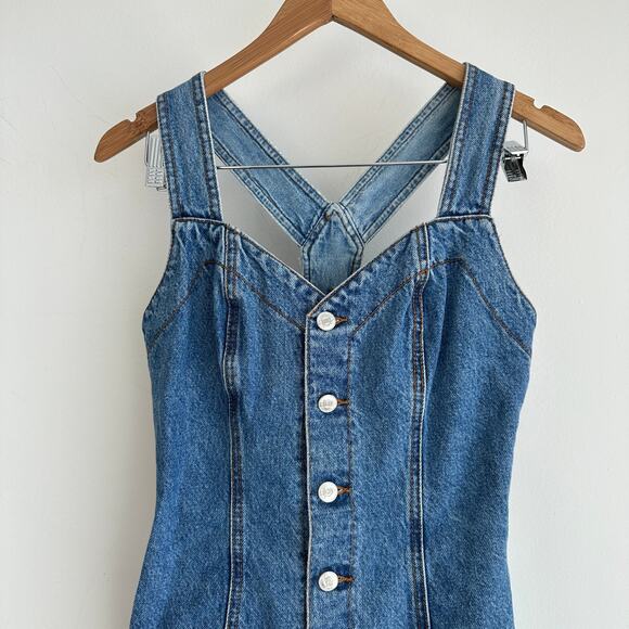 Vintage Denim Dress Womens Small Cowgirl Western Festival Bongo 90s - Picture 5 of 12